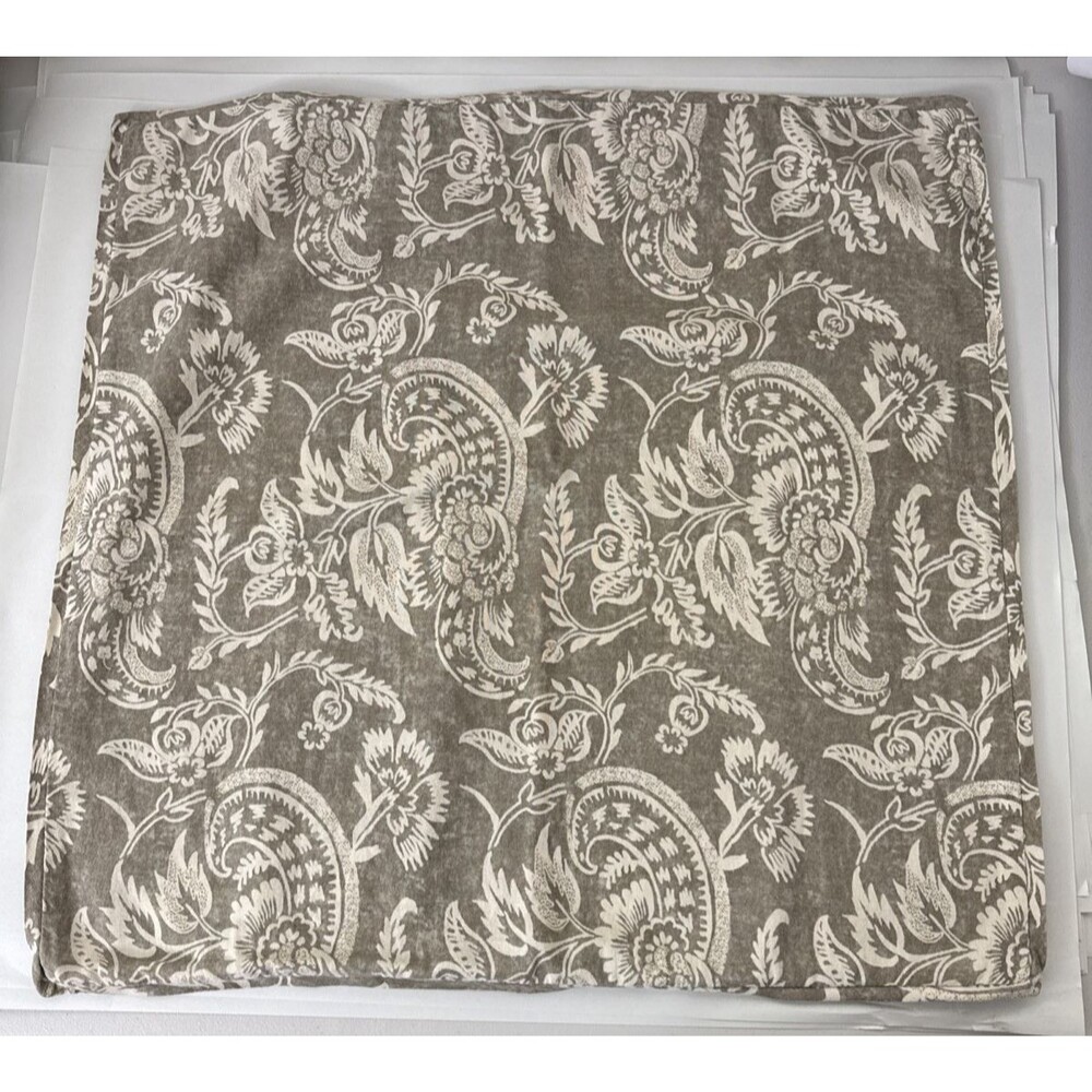 Pottery Barn Alessandra Scroll Pillow Sham 26"x26" Tan Cream Linen Blend Paisley